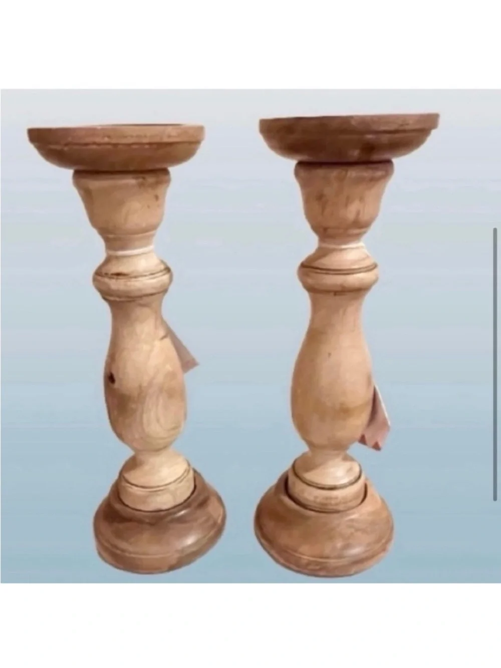 🆕-Decorative Hand Crafted Wooden Pillar Candle Holders, Set of 2